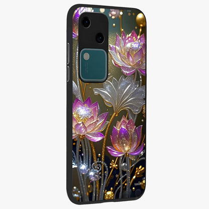 Golden Floral Majesty Glass Case upright view showcasing majestic floral artwork with rich decorative theme.