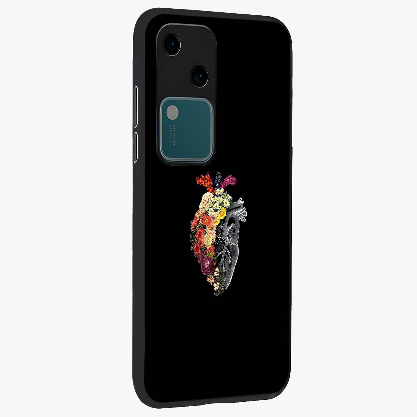 Heart With Flowers Glass Case upright view showcasing decorative heart and floral artwork with sweet romantic theme.