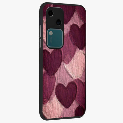 Layered Paper Hearts Glass Case upright view showcasing decorative layered heart artwork with sweet love theme.