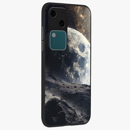 Lunar Horizon Glow Glass Case upright view showcasing radiant lunar artwork with calm cosmic theme.