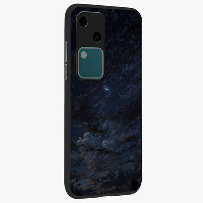 Lunar Veil Silence Glass Case upright view showcasing calm moon themed artwork with serene night atmosphere.