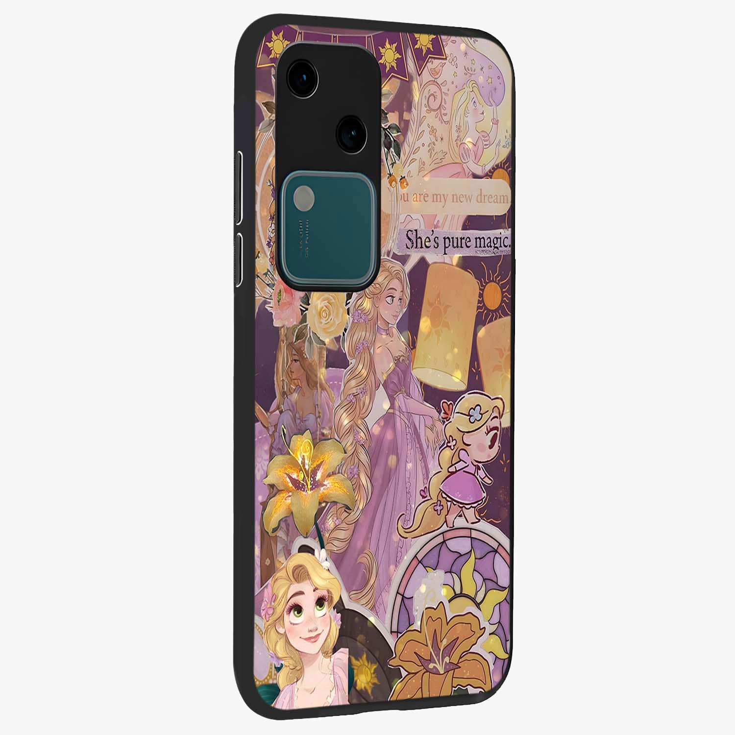 Magical Tangled Dream Glass Case upright view showcasing enchanting artistic artwork with dreamy fantasy theme.
