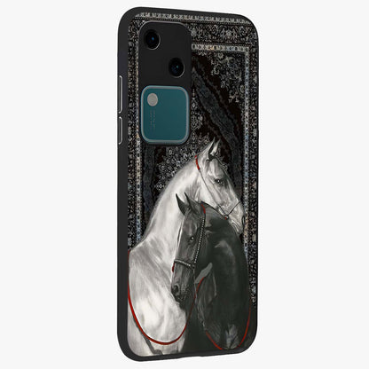 Majestic Ride Legacy Glass Case upright view showcasing dynamic ride inspired artwork with modern automotive theme.
