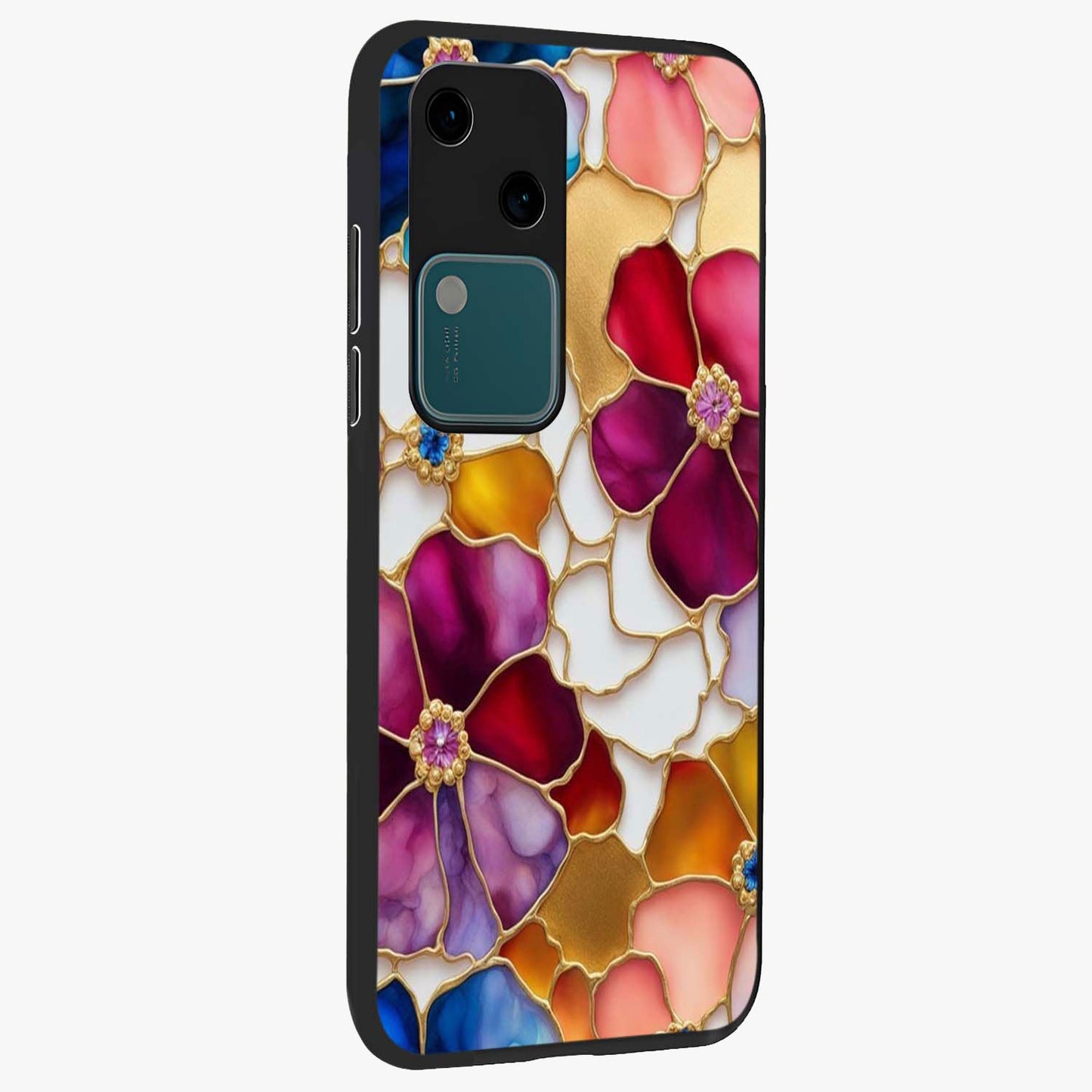 Marble Flower Pattern Glass Case upright view showcasing decorative marble flower artwork with refined style.