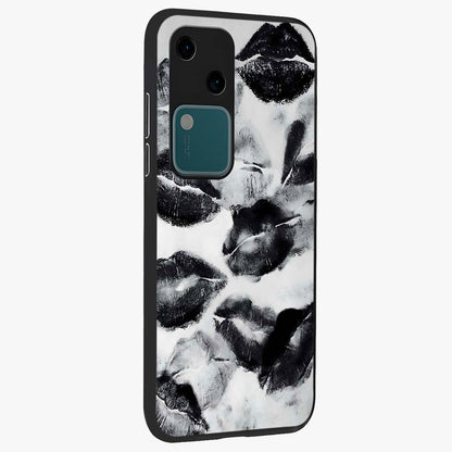 Midnight Kiss Marks Glass Case upright view showcasing stylish kiss mark artwork with trendy romantic theme.