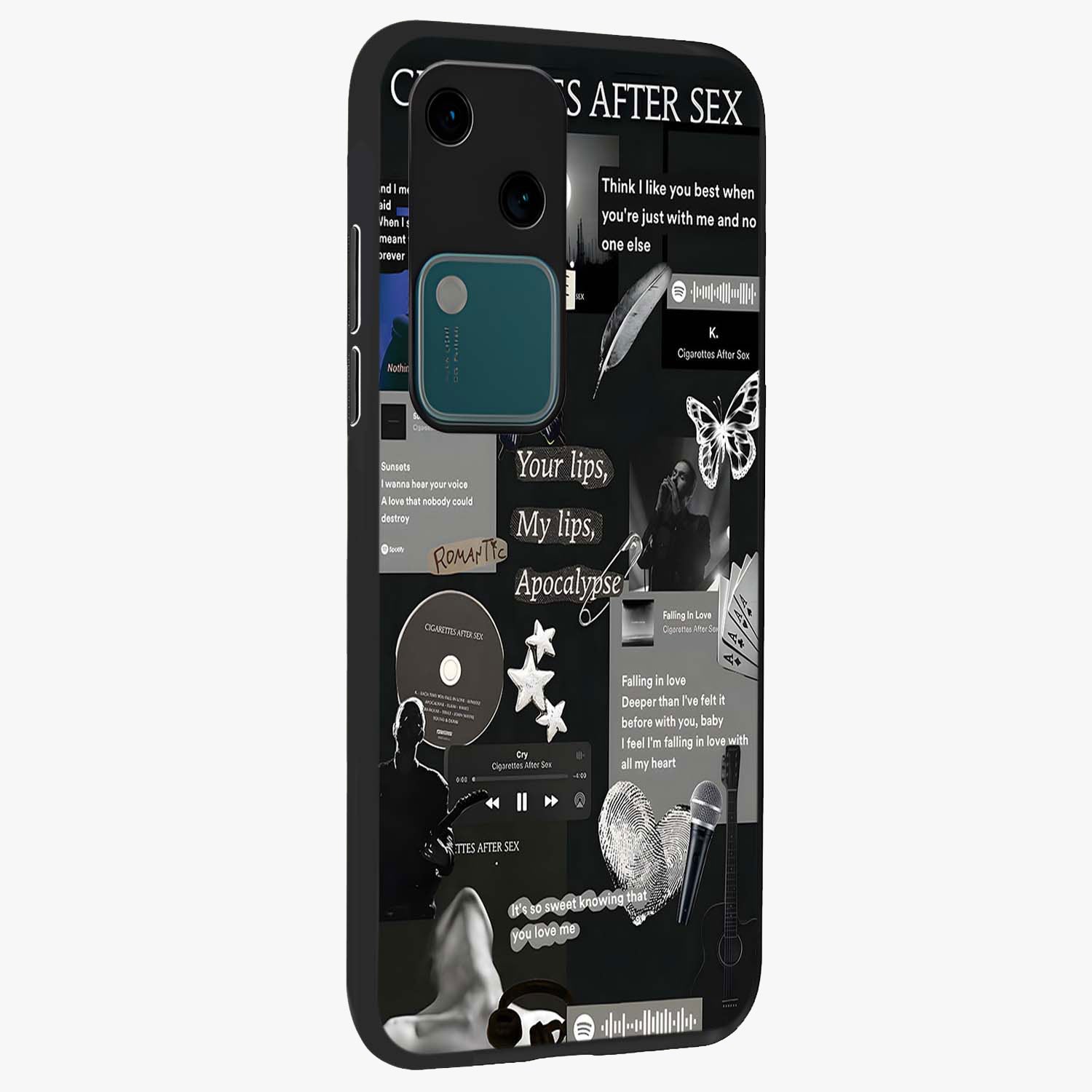 Midnight Love Echo Glass Case upright view showcasing expressive romantic artwork with dreamy midnight theme.