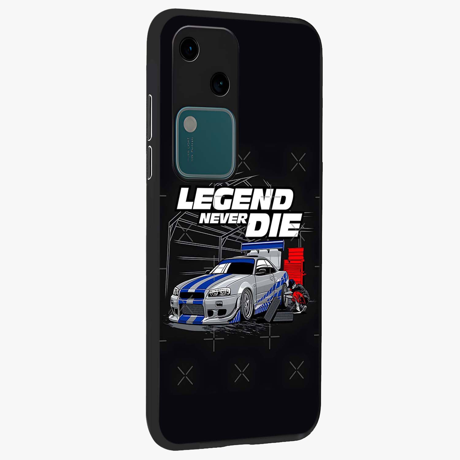 Midnight Racing Legacy Glass Case upright view showcasing powerful racing artwork with modern sports theme.
