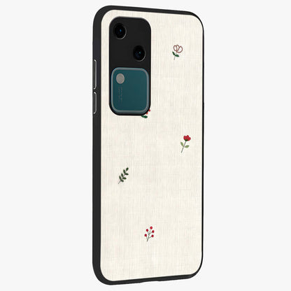 Minimalistic Blue With White Flower Pattern Glass Case upright view showcasing clean white flower artwork with calming blue theme.