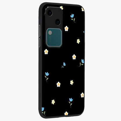 Minimal Petal Whispers Glass Case upright view showcasing elegant floral artwork with modern minimalist style.