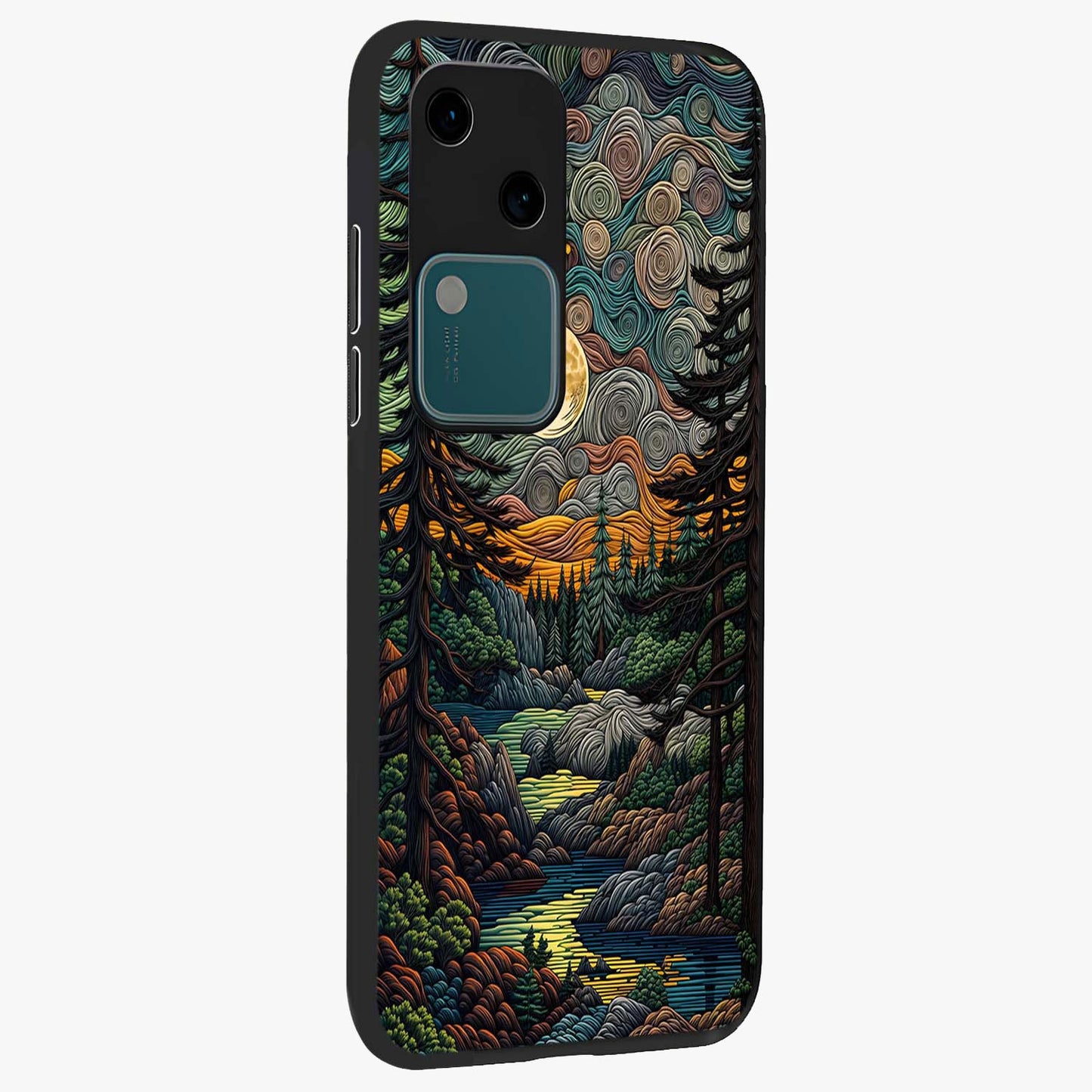 Moonlight Forest Dream Glass Case upright view showcasing magical forest artwork with calm night theme.