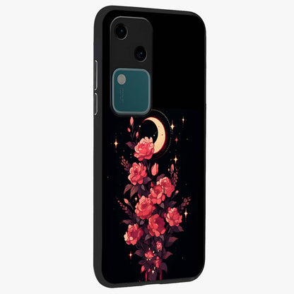 Moonlit Floral Elegance Glass Case upright view showcasing delicate floral artwork with refined night inspired theme.