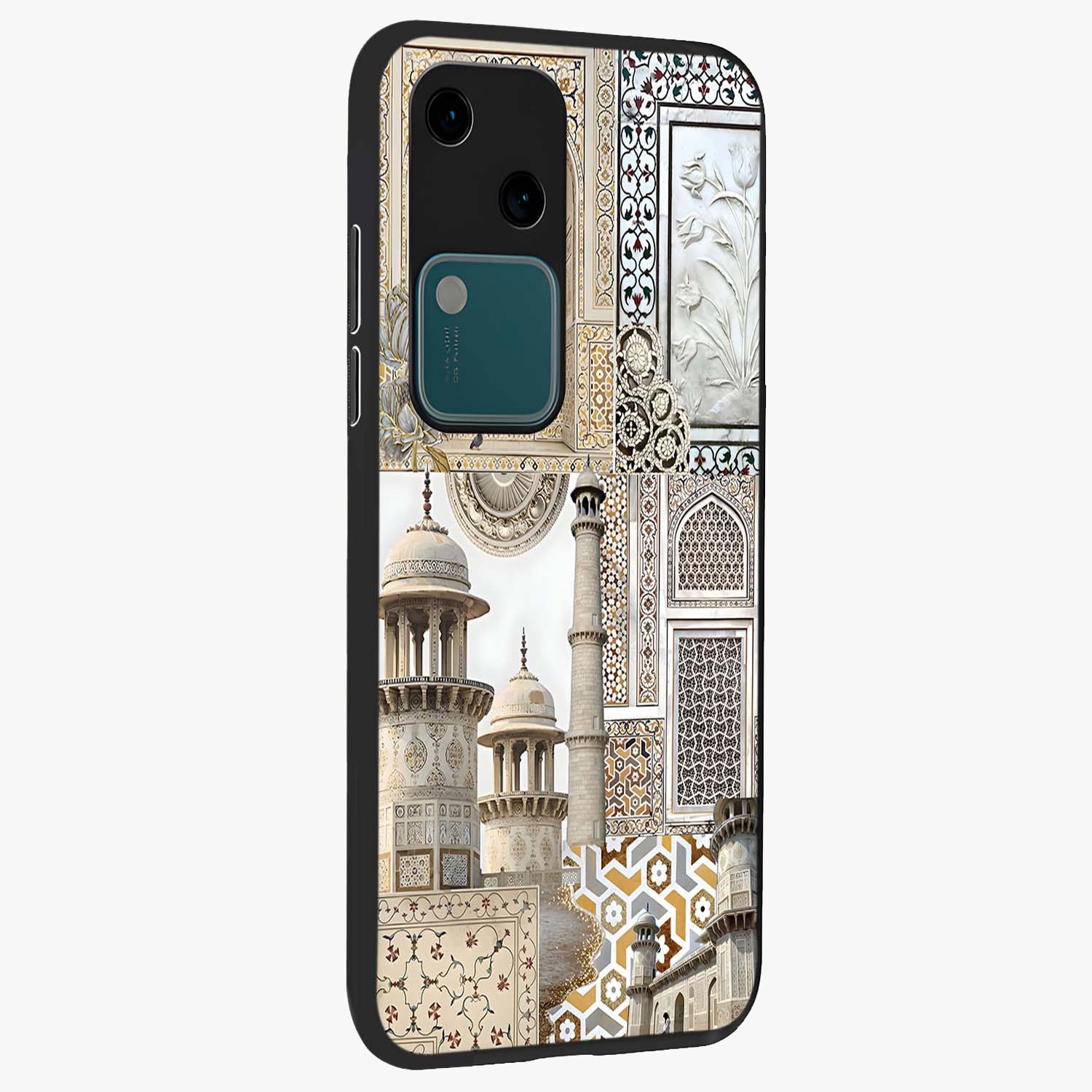 Mughal Marble Legacy Glass Case upright view showcasing ornate Mughal design with luxurious traditional theme.