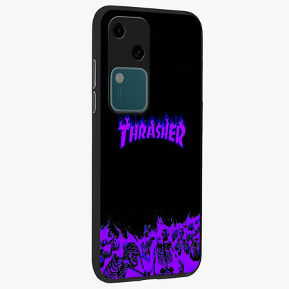 Neon Flame Riot Glass Case upright view showcasing dynamic flame artwork with energetic neon theme.