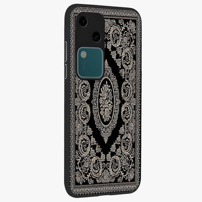 Noir Bloom Elegance Glass Case upright view showcasing graceful floral artwork with luxurious dark theme.
