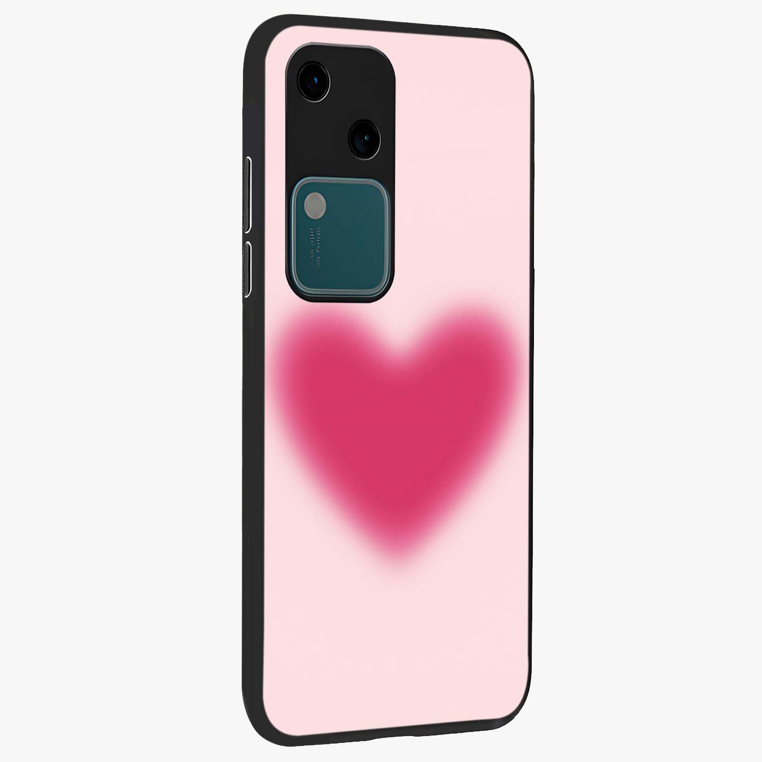 Pink Aura Heart Glass Case upright view showcasing romantic heart artwork with soft pastel theme.