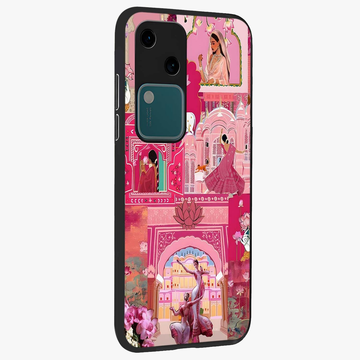 Pink Palace Muse Glass Case upright view showcasing artistic palace artwork with graceful royal theme.