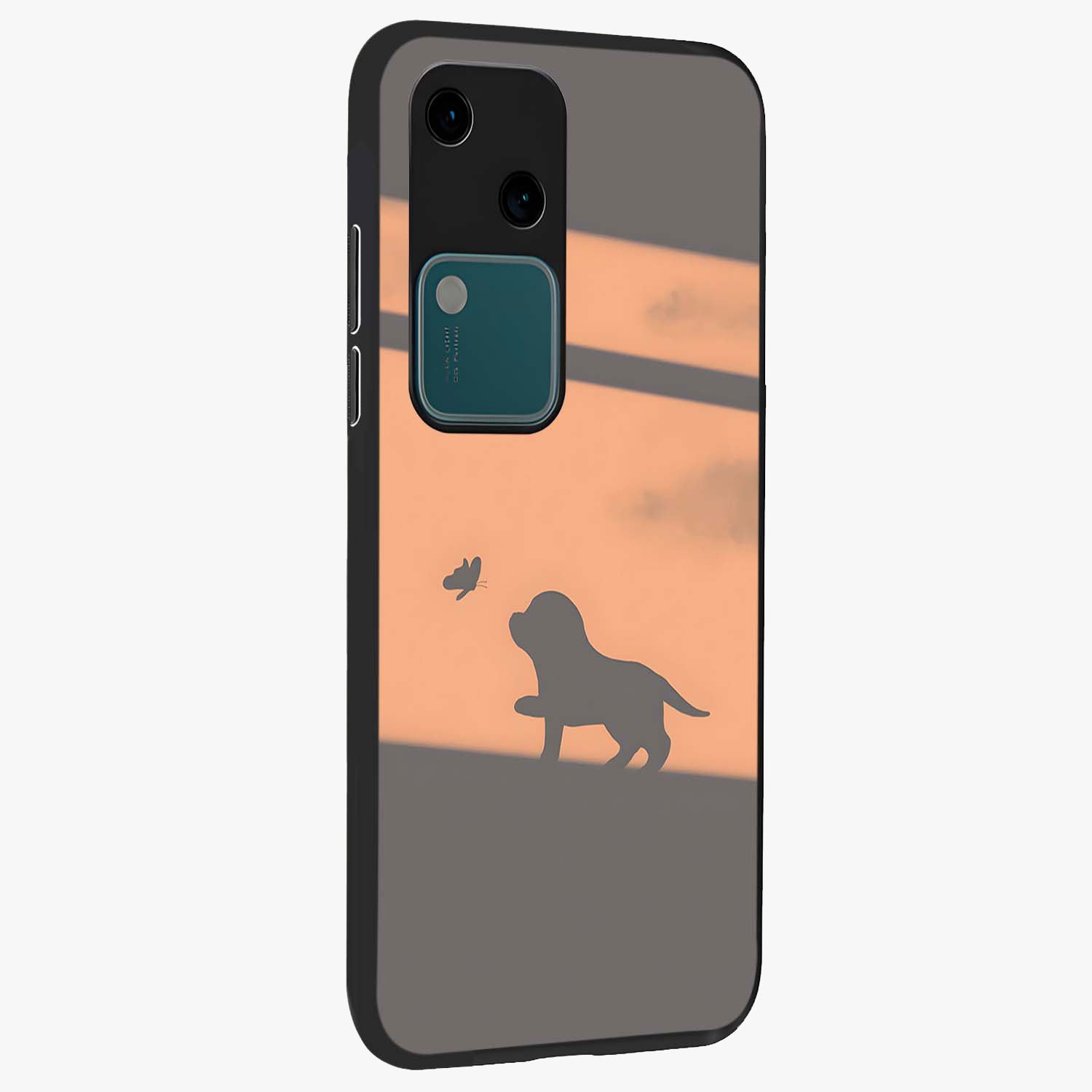 Puppy Shadow Art Glass Case upright view showcasing charming puppy artwork with creative silhouette theme.