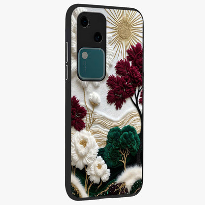 Radiant Bloom Elegance Glass Case upright view showcasing decorative flower artwork with refined botanical theme.