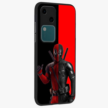 Red & Black Deadpool Theme Glass Case upright view showcasing energetic comic themed artwork with striking red and black design.