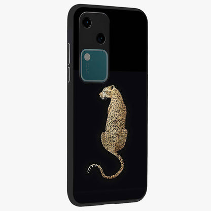Regal Leopard Glass Case upright view showcasing striking leopard artwork with fierce wildlife theme.