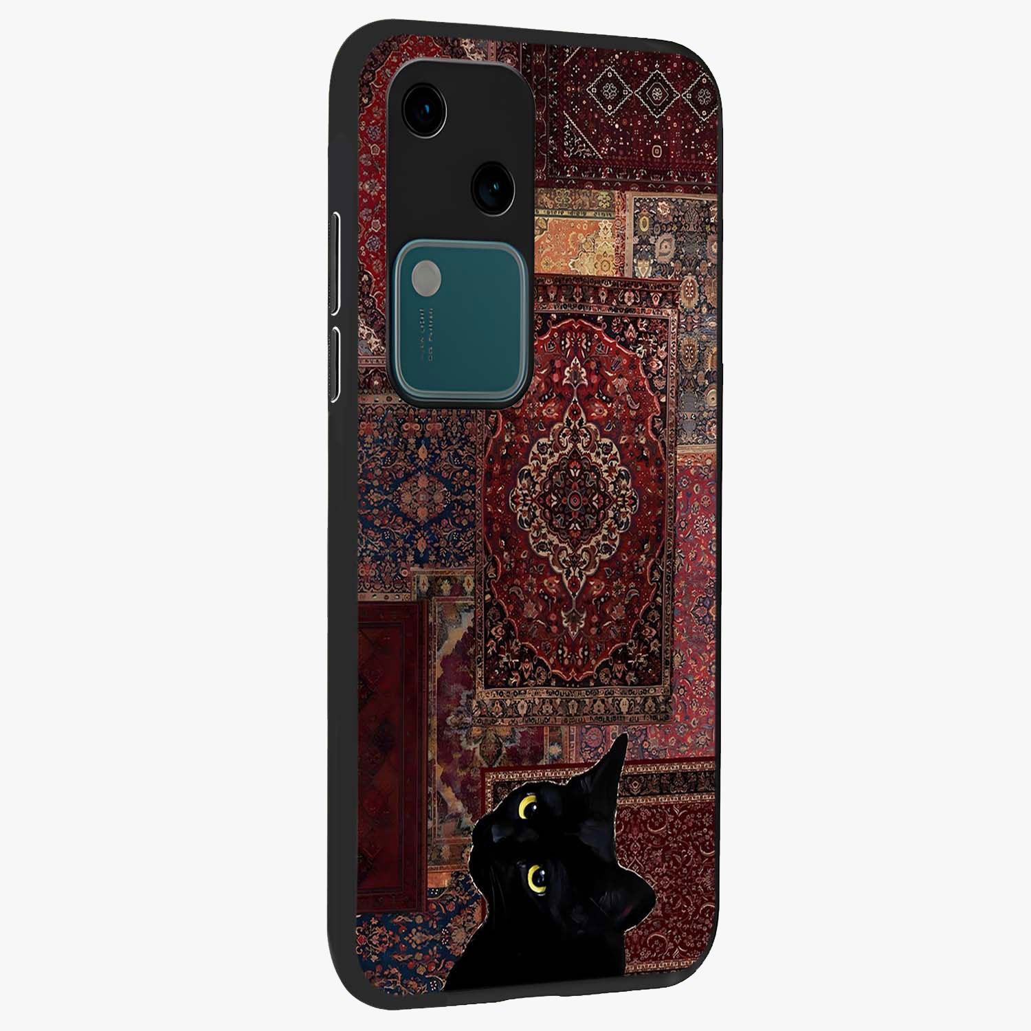 Regal Magic Cat Apple Glass Case upright view showcasing charming cat artwork with playful magical theme.