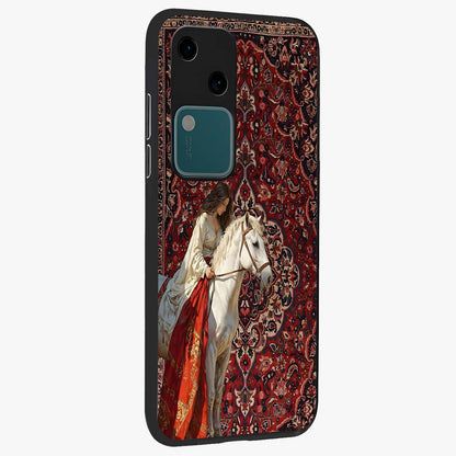 Royal Rider Tapestry Glass Case upright view showcasing detailed rider artwork with classic tapestry theme.