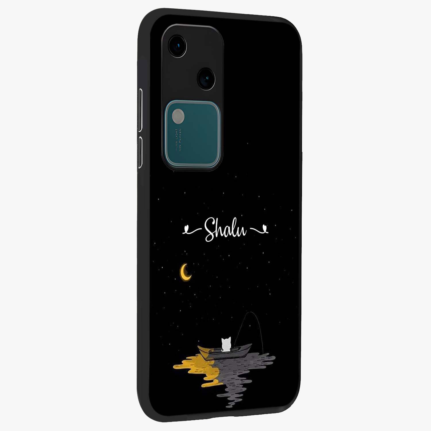 Silent Night Row Glass Case upright view showcasing tranquil night artwork with serene landscape theme.