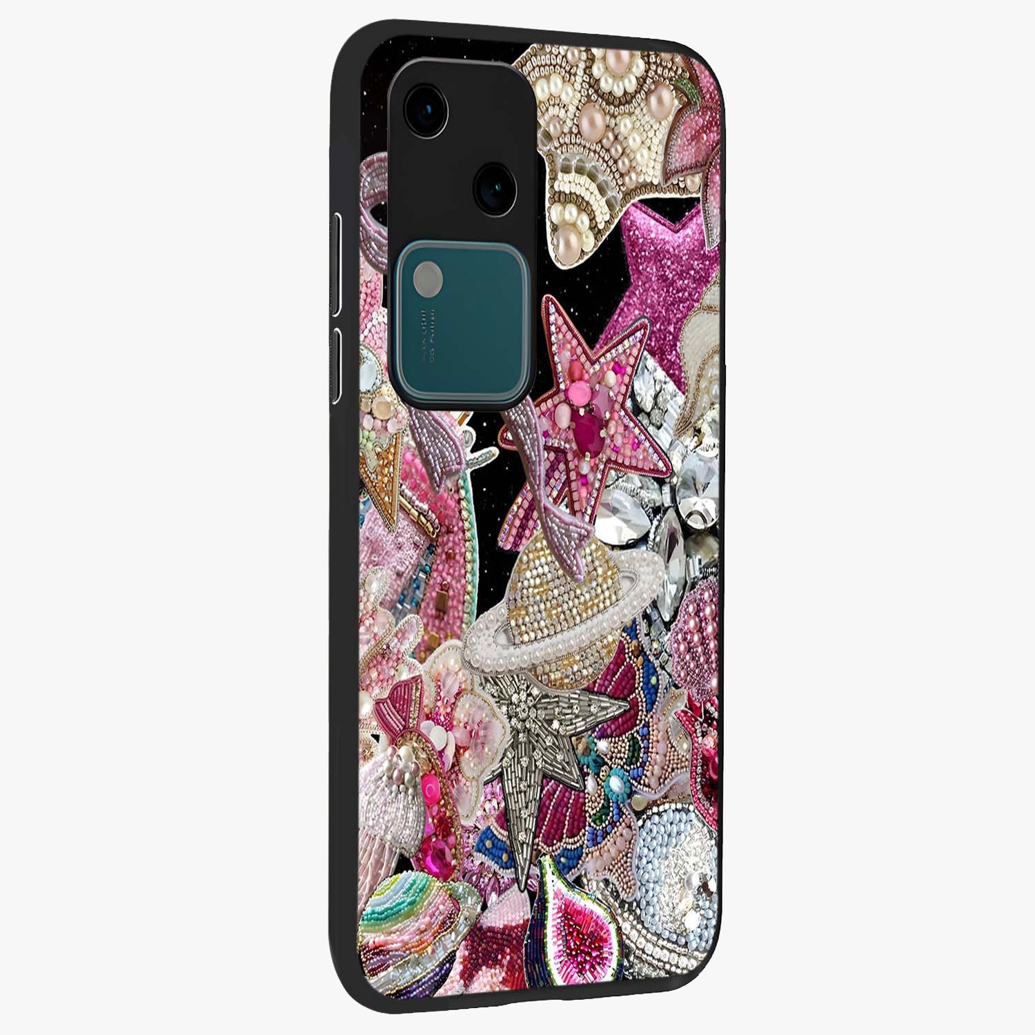 Starlit Jewel Dream Glass Case upright view showcasing radiant star inspired artwork with magical night theme.