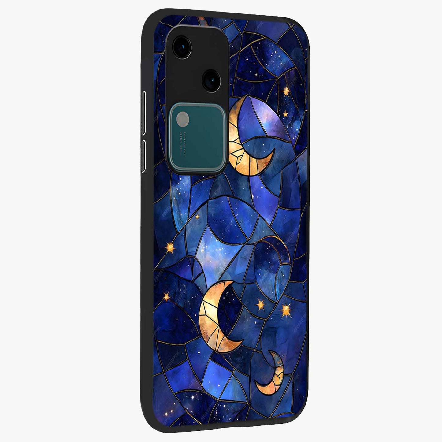 Starlit Sky Tapestry Glass Case upright view showcasing elegant starry sky artwork with cosmic decorative theme.