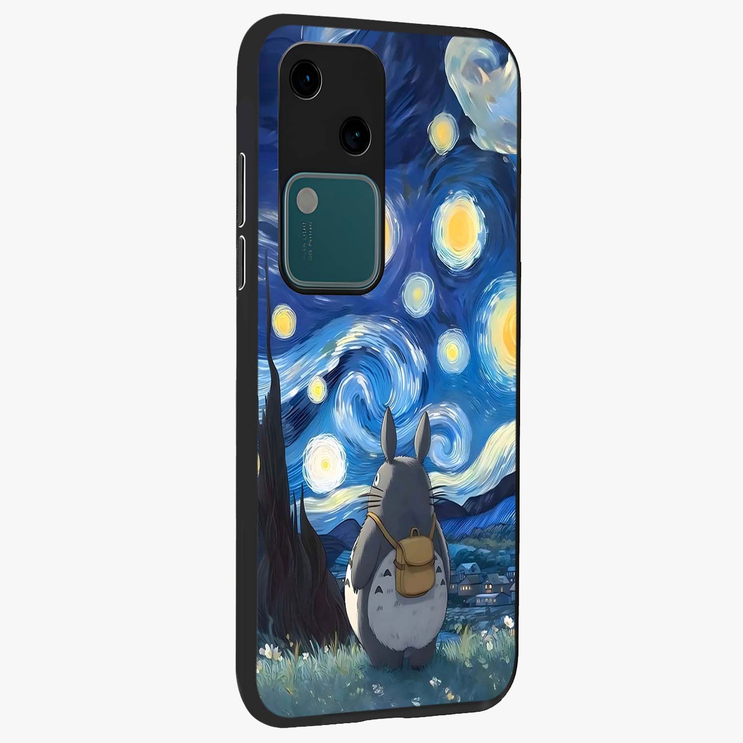 Totoro In Van Gogh Art Glass Case upright view showcasing creative character artwork with painterly artistic theme.