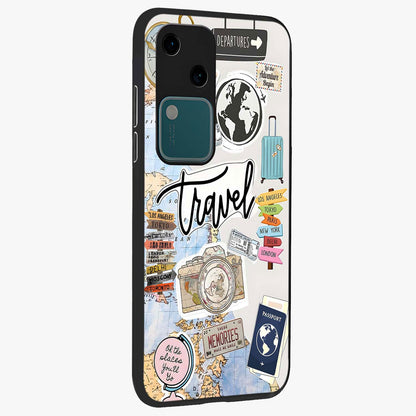 Wanderlust Journal Glass Case upright view showcasing wanderlust inspired artwork with creative exploration theme.