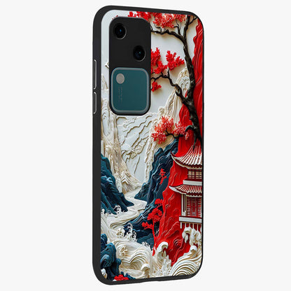 Whispers Of Sakura Waves Glass Case upright view showcasing delicate cherry blossom artwork with elegant nature theme.