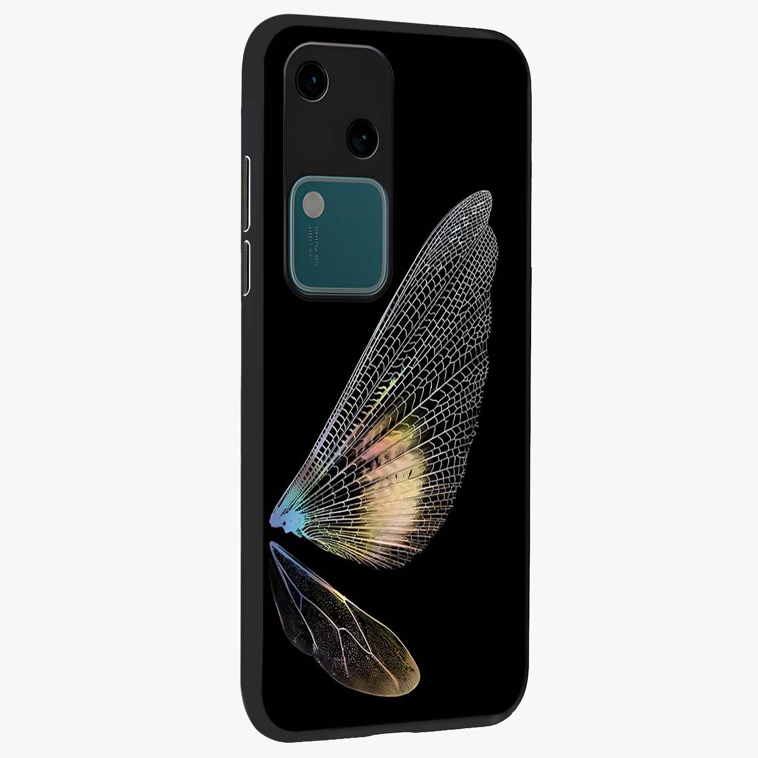 Whispers Of Wings Glass Case upright view showcasing elegant wing artwork with light airy theme.