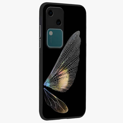Whispers Of Wings Glass Case upright view showcasing elegant wing artwork with light airy theme.
