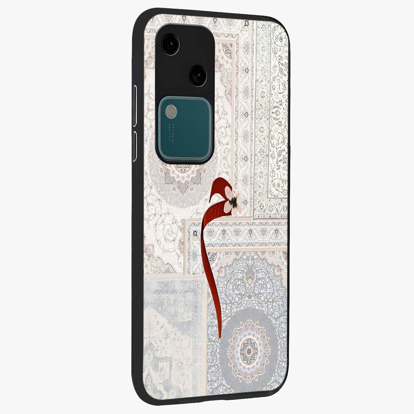 White Aesthetic Bow Glass Case upright view showcasing delicate ribbon bow artwork with cute minimalist theme.