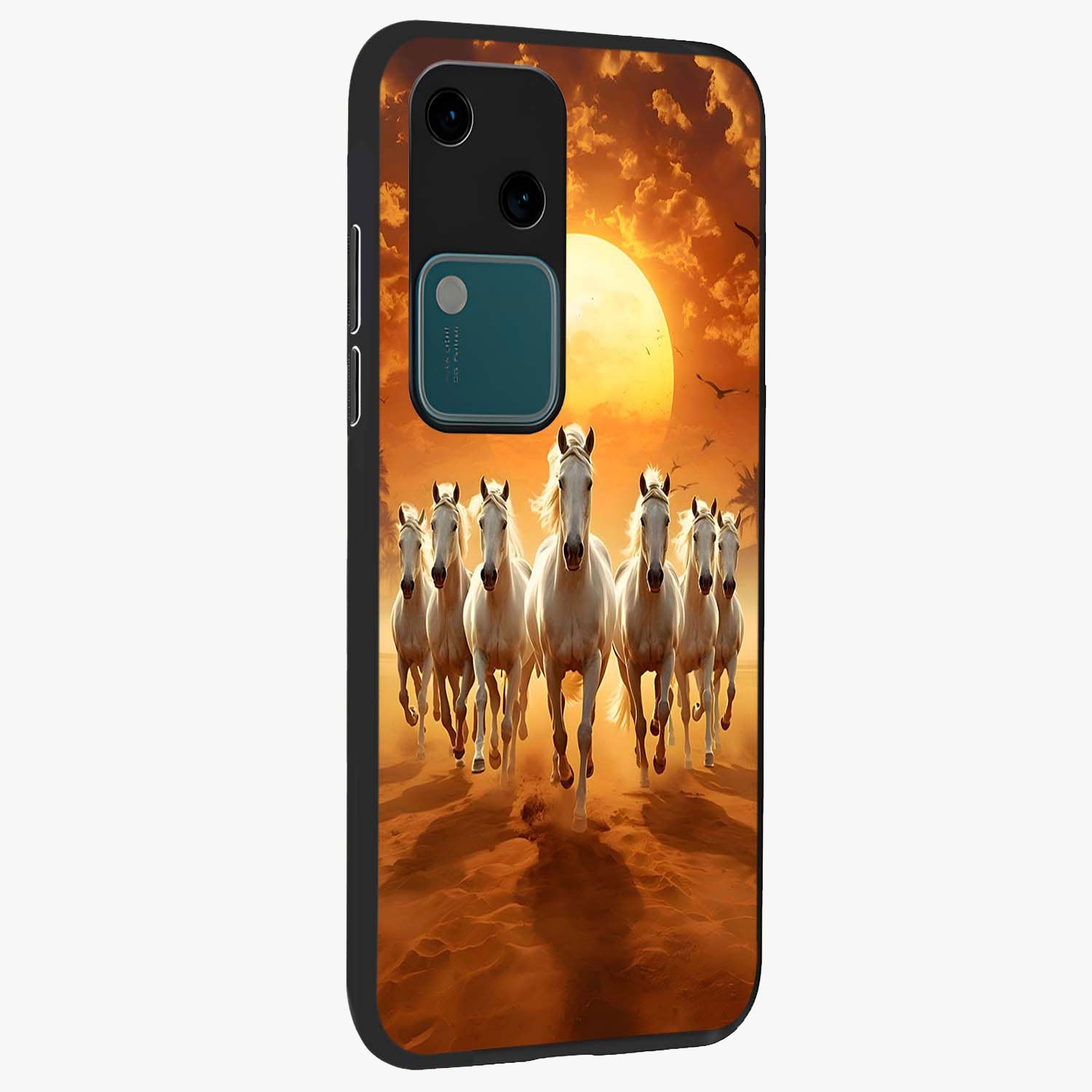 Wild Sunset Majesty Glass Case upright view showcasing dramatic sunset artwork with bold nature theme.