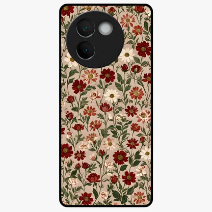 Biege Flower With Leaf Glass Case showing flat back view with soft beige floral artwork and glossy glass finish.