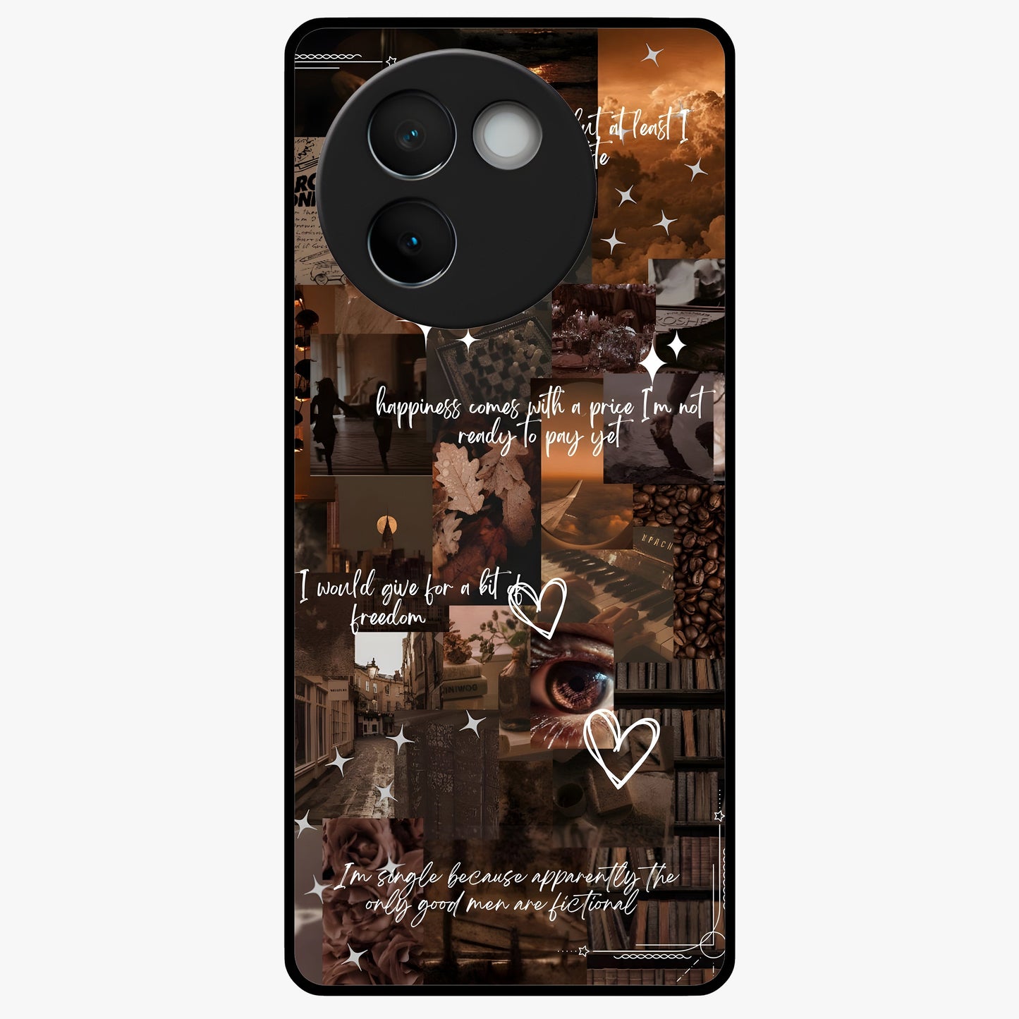 Bittersweet Aesthetic Chaos Glass Case showing flat back view with artistic chaotic aesthetic design and glossy glass finish.
