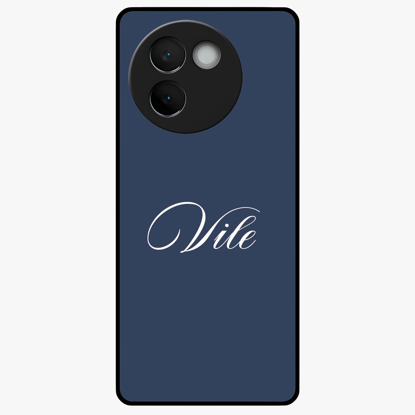 Blue Background Personalized Custom Name Glass Case showing flat back view with minimal blue background and custom name design.