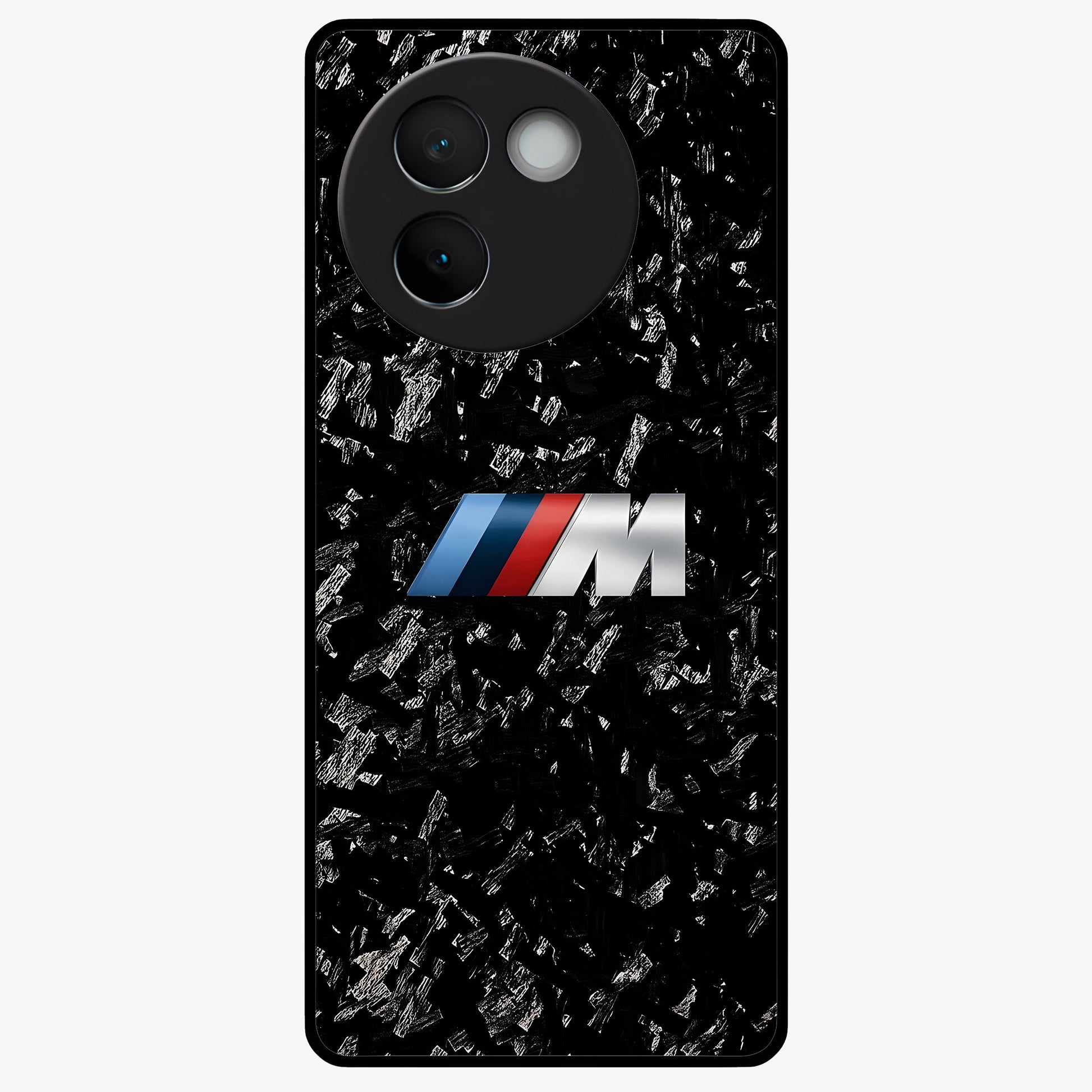 Carbon Speed Mark Glass Case showing flat back view with sporty carbon pattern artwork and glossy glass finish.