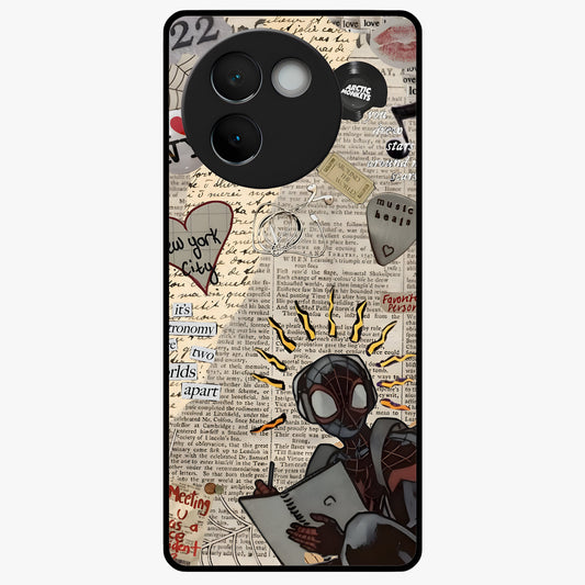 City Dream Sketch Glass Case showing flat back view with artistic city skyline sketch artwork and glossy glass finish.