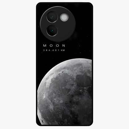 Cosmic Moon Glow Glass Case showing flat back view with glowing moon artwork and glossy glass finish.