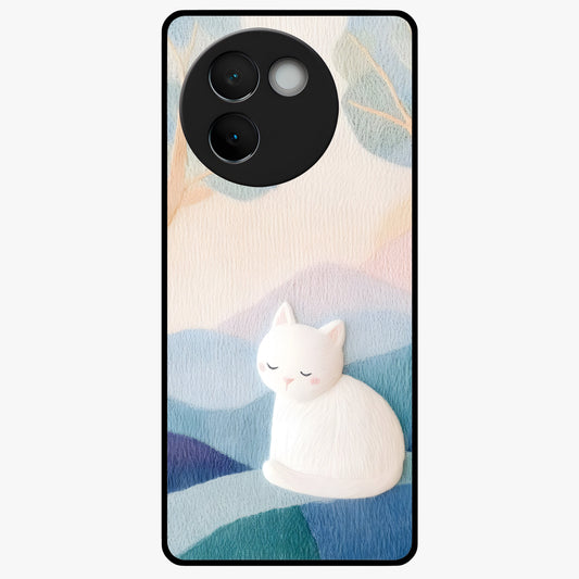 Cotton Dream Cat Glass Case showing flat back view with soft dreamy cat artwork and glossy glass finish.
