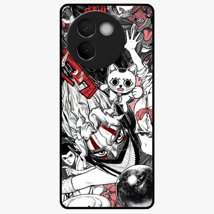Crimson Chaos Panel Glass Case showing flat back view with bold crimson abstract artwork and glossy glass finish.