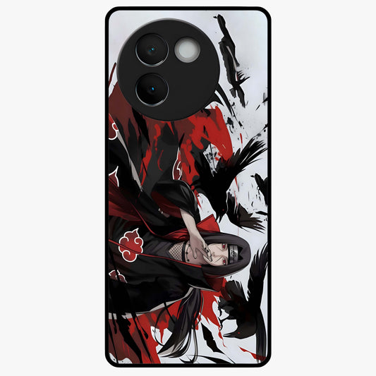 Crimson Crow Illusion Glass Case showing flat back view with artistic crow illusion artwork and glossy glass finish.
