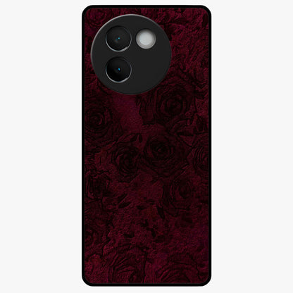 Crimson Fade Flow Glass Case showing flat back view with flowing crimson gradient artwork and glossy glass finish.