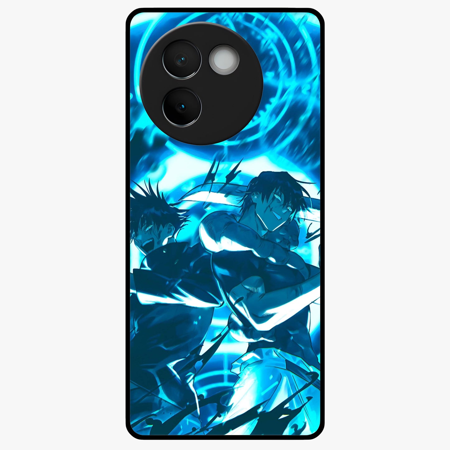 Cursed Energy Clash Glass Case showing flat back view with intense cursed energy artwork and glossy glass finish.