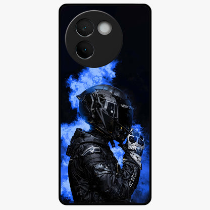 Cyber Sentinel Protocol Glass Case showing flat back view with futuristic cyber themed artwork and glossy glass finish.