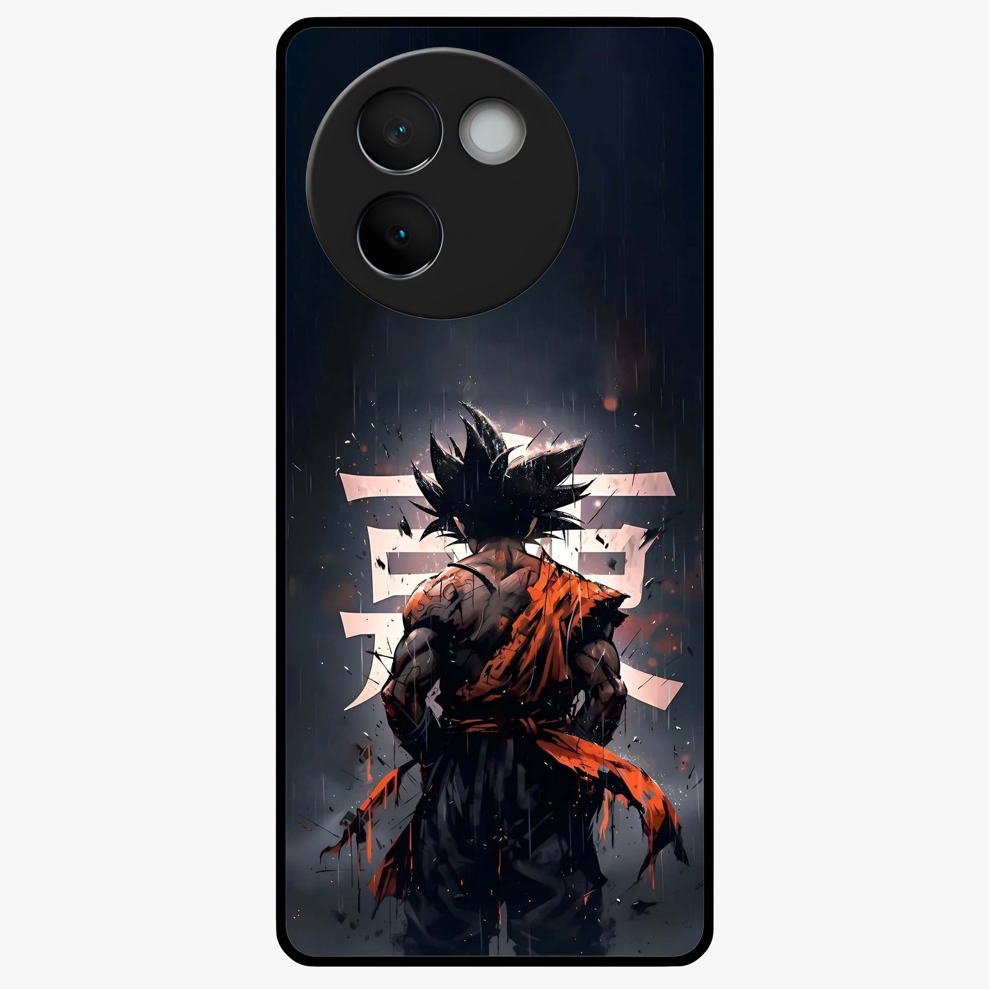 Dark Warrior In Rain Glass Case showing flat back view with warrior artwork in rainy atmosphere and glossy glass finish.