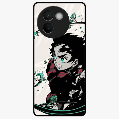 Demon Slayer Glass Case showing flat back view with bold anime inspired artwork and glossy glass finish.